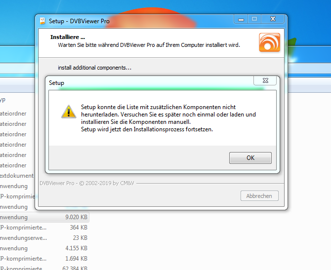 Beim Installieren Download Error Fehlermeldungen DVBViewer Pro/GE